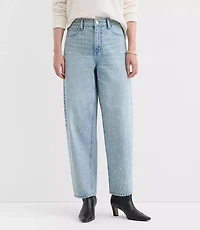 Sparkle Embellished High Rise Barrel Jeans Vintage Light Indigo Wash