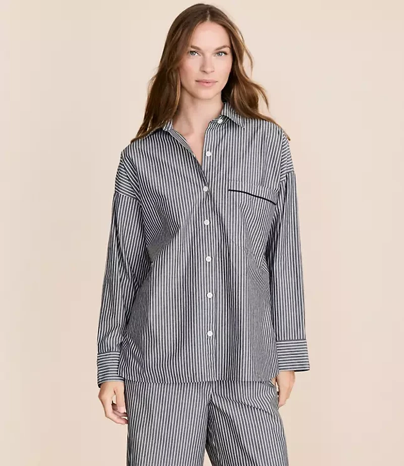 Striped Poplin Pajama Shirt