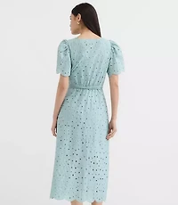 Scalloped Eyelet Midi Pocket Shirtdress