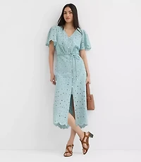 Scalloped Eyelet Midi Pocket Shirtdress