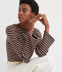 Stripe Ribbed Flare Sleeve Boatneck Top