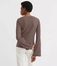 Stripe Ribbed Flare Sleeve Boatneck Top