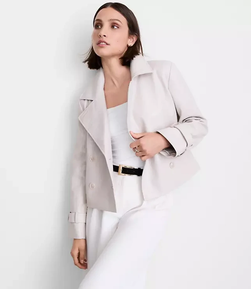 Petite LOFT Versa Embossed Faux Leather Trench Coat