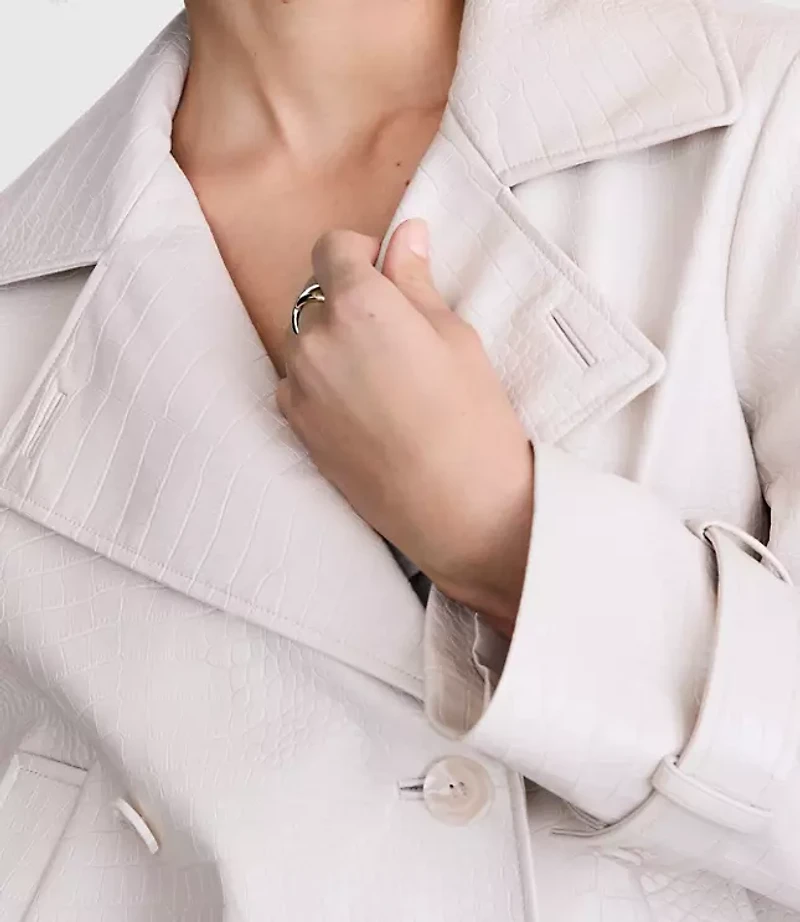 Petite LOFT Versa Embossed Faux Leather Trench Coat