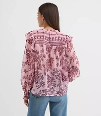 Shimmer Floral Smocked Ruffle Blouse