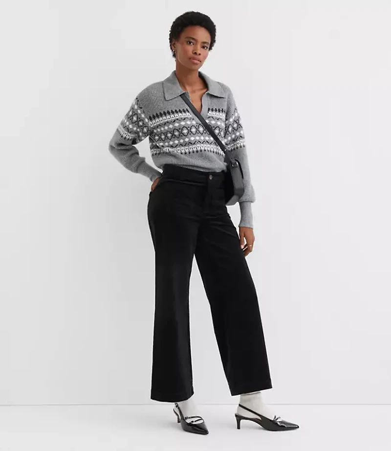 Fair Isle Ribbed Collared Sweater
