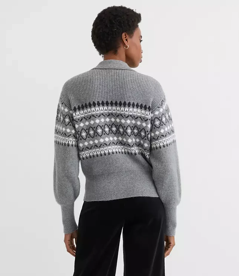 Fair Isle Ribbed Collared Sweater