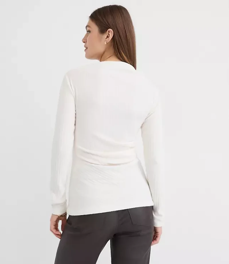Petite Cozy Ribbed Asymmetric Neck Top