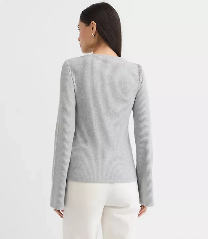 Heathered Ribbed Flare Sleeve Boatneck Top