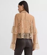 Velvet Dotted Chantilly Lace Ruffle Top