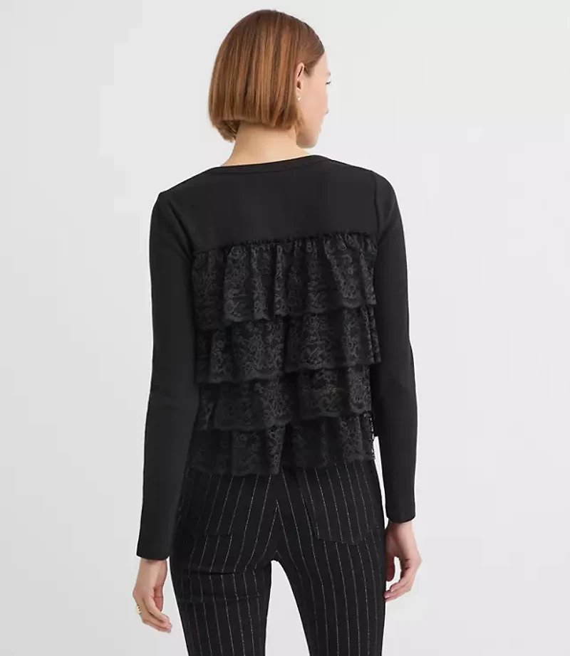 Lace Ruffle Mixed Media Top