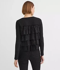 Lace Ruffle Mixed Media Top