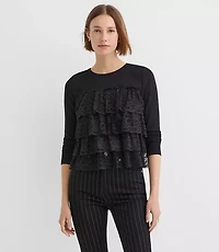 Lace Ruffle Mixed Media Top