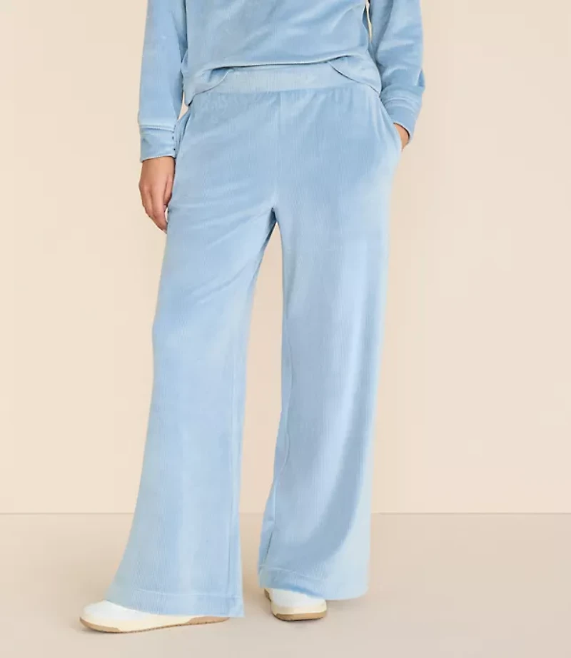 Petite Lou & Grey Ribbed Velour Side Slit Wide Leg Pants