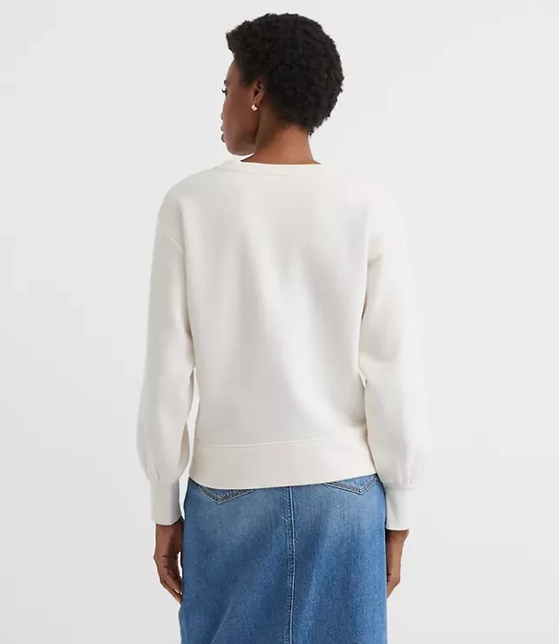 Floral Embroidered Terry Puff Sleeve Sweatshirt