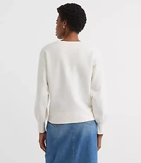 Floral Embroidered Terry Puff Sleeve Sweatshirt