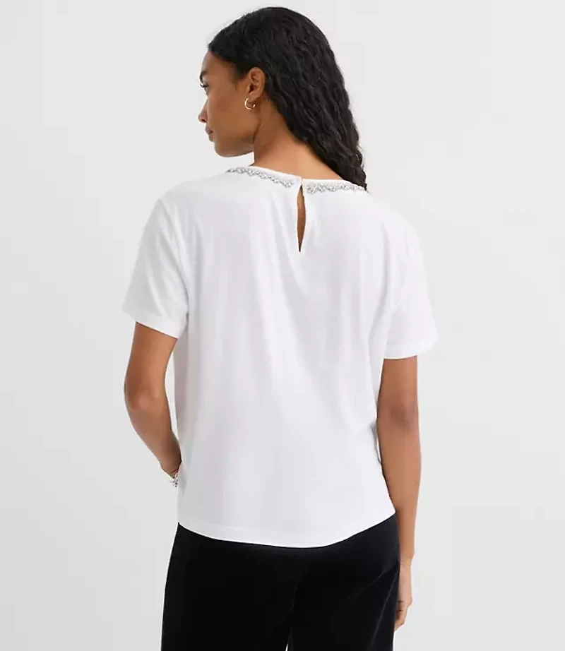 Crystal Beaded Neck Tee
