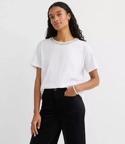 Crystal Beaded Neck Tee