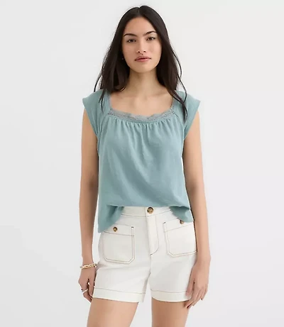 Lace Trim Square Neck Top