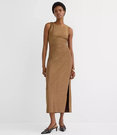 Petite Shimmer Side Ruched Midi Dress