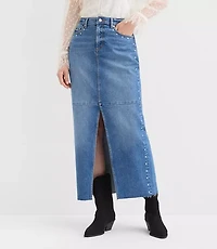 Studded Denim Maxi Skirt Classic Mid Wash
