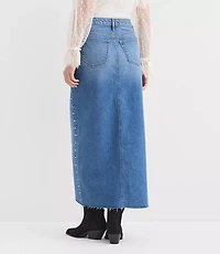 Studded Denim Maxi Skirt Classic Mid Wash