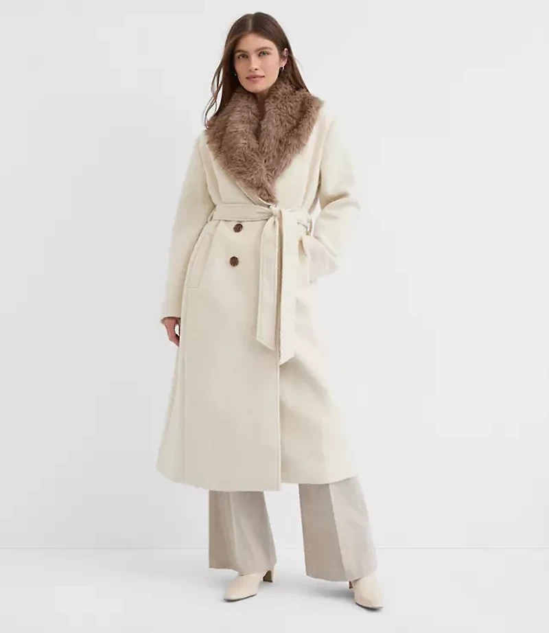 Faux Fur Shawl Collar Belted Coat