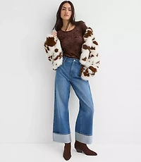 Mesh Velour Side Ruched Top