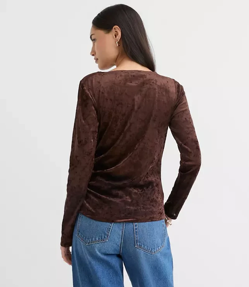 Mesh Velour Side Ruched Top