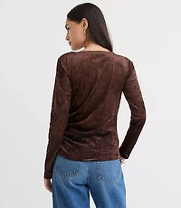 Mesh Velour Side Ruched Top