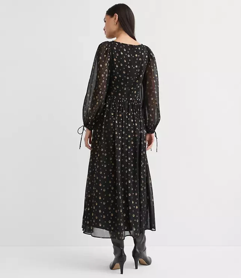 Shimmer Geo Clip Ruched Maxi Dress