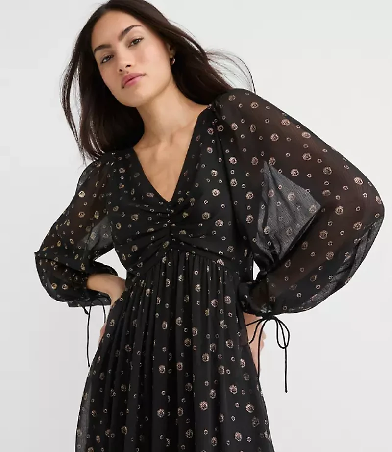 Shimmer Geo Clip Ruched Maxi Dress