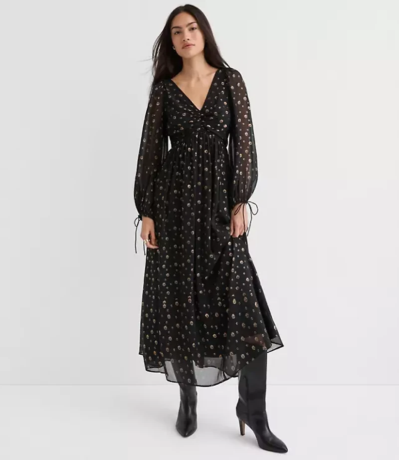 Shimmer Geo Clip Ruched Maxi Dress
