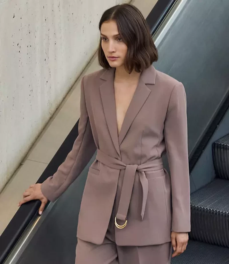 LOFT Versa Crepe Drape Back Pleated Belted Blazer