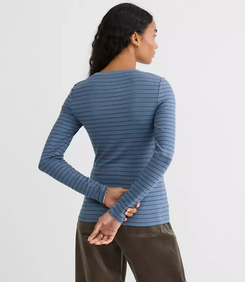 Petite Striped Micro Modal Crew Neck Long Sleeve Tee