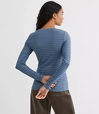Petite Striped Micro Modal Crew Neck Long Sleeve Tee