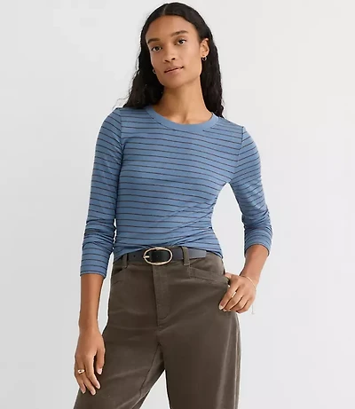 Petite Striped Micro Modal Crew Neck Long Sleeve Tee