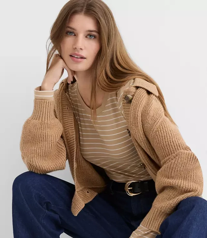 Petite Striped Micro Modal Crew Neck Long Sleeve Tee
