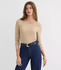 Petite Striped Micro Modal Crew Neck Long Sleeve Tee