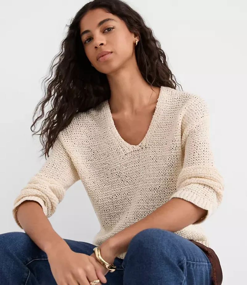 Open Stitch V-Neck Sweater