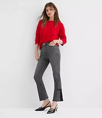 Petite Satin Bow High Rise Kick Crop Jeans Washed Black