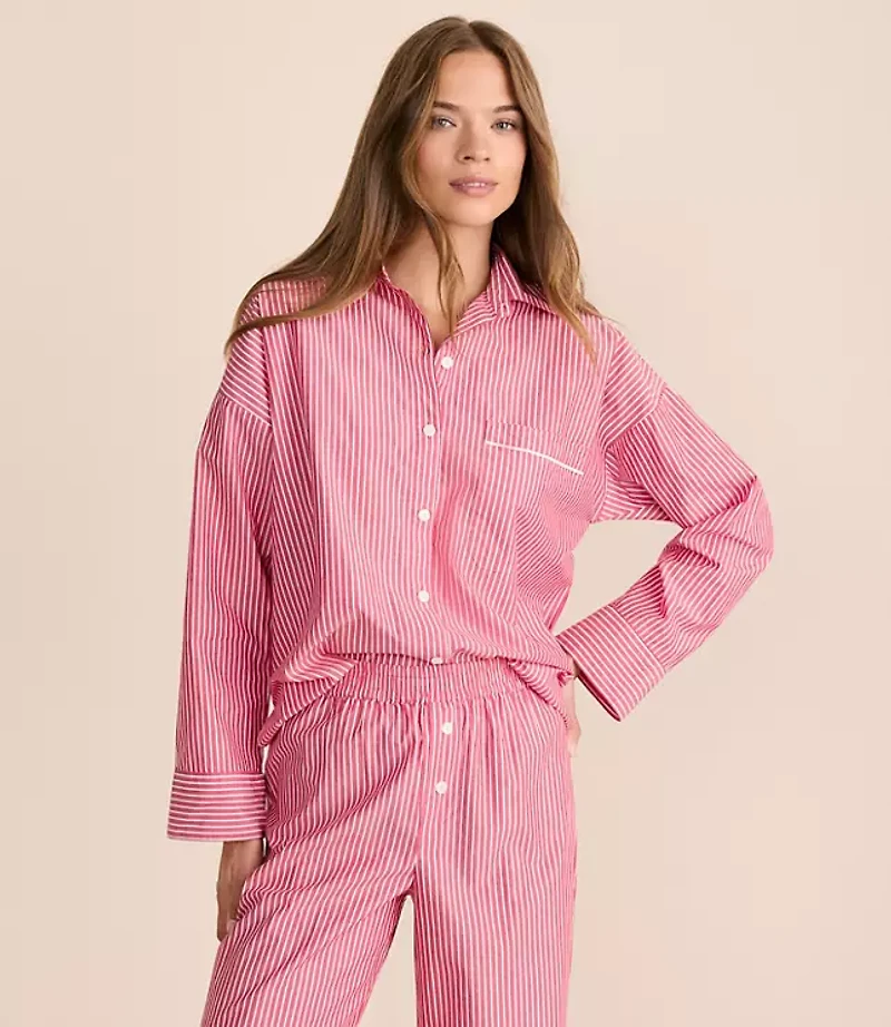 Striped Poplin Pajama Shirt