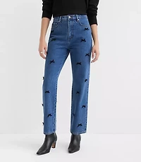 Velvet Bow High Rise Straight Jeans Bright Mid Indigo Wash