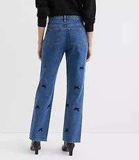 Velvet Bow High Rise Straight Jeans Bright Mid Indigo Wash