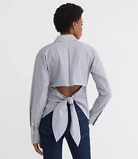 Striped Cutout Tie Back Poplin Shirt