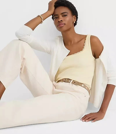 Lace Trim Perfect Ribbed Square Neck Tank Top