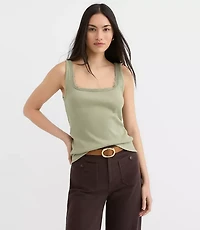 Lace Trim Perfect Ribbed Square Neck Tank Top