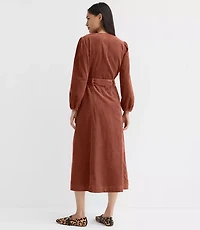 Petite Corduroy Seamed Belted Midi Pocket Dress