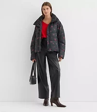 Floral Cocoon Sleeve Puffer Jacket