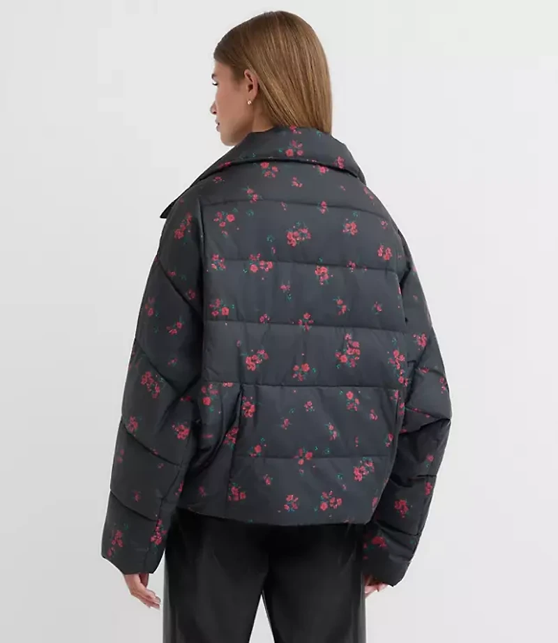 Floral Cocoon Sleeve Puffer Jacket